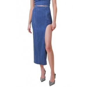 NEW LINE AND DOT joey denim maxi skirt with cutout detail in blue